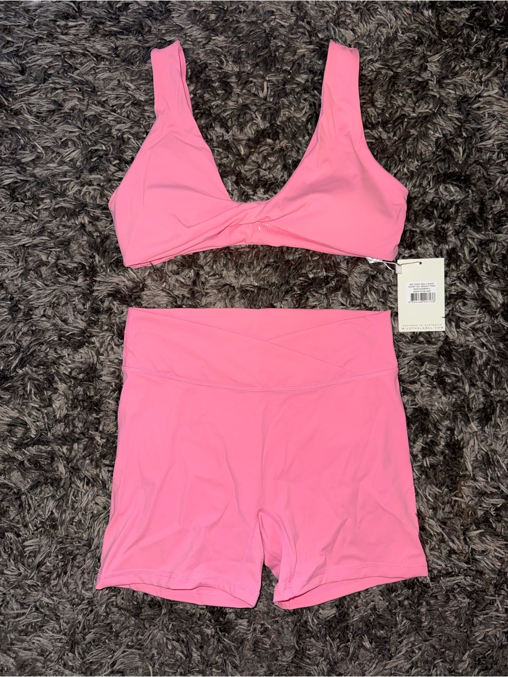 NWT WILO the label pink crisscross bra with bikers set